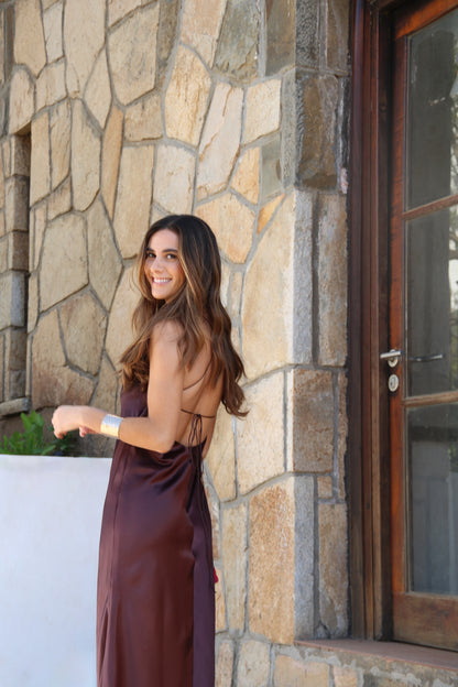 Vestido largo halter cafe lia