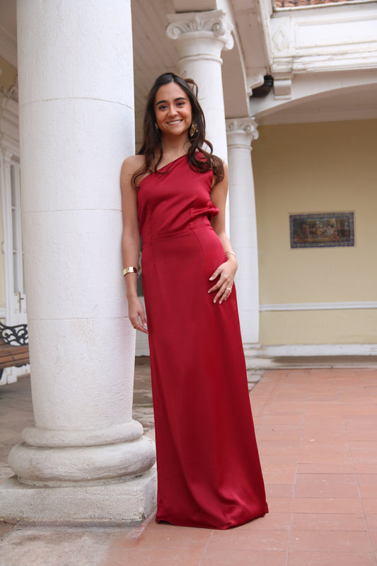Vestido asimetrico rojo roma