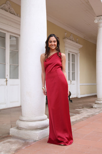 Vestido asimetrico rojo roma