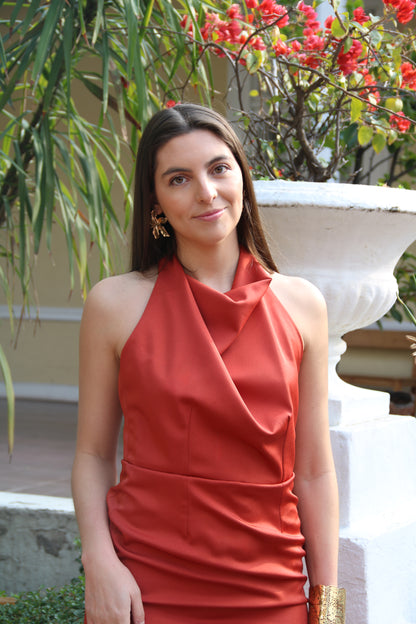 Vestido halter corto terracota vega