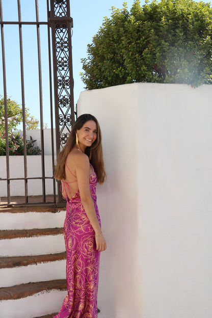 Vestido largo halter rosa lia