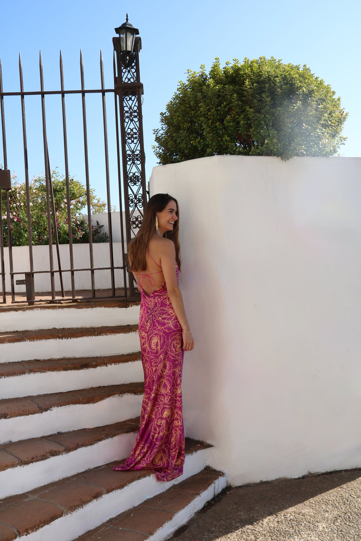 Vestido largo halter rosa lia