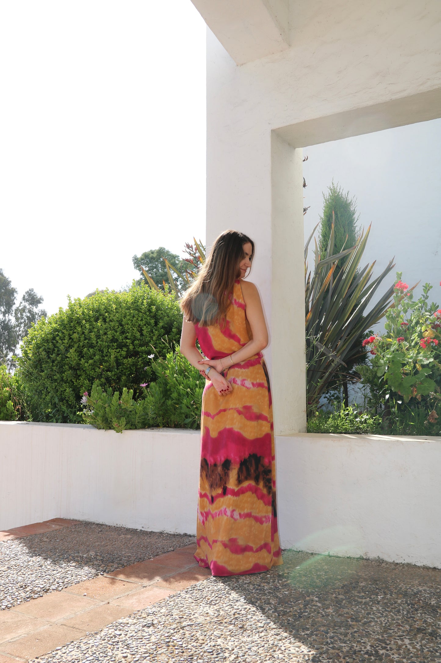 Vestido largo teñido nori