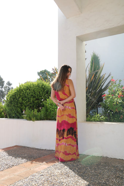 Vestido largo teñido nori