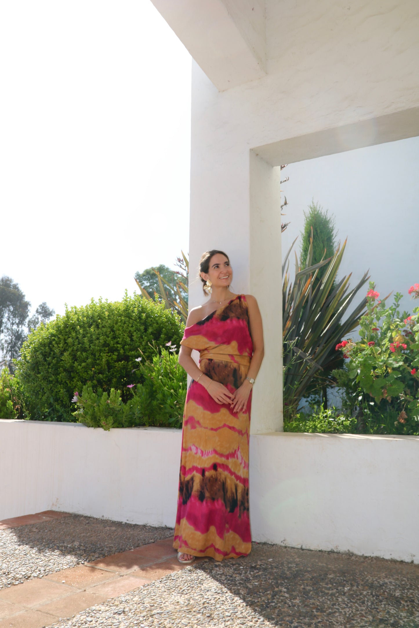Vestido largo teñido nori