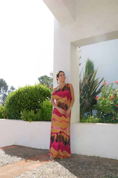 Vestido largo teñido nori